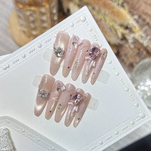 【粉糯公主】美甲穿戴甲中长款2026新款温柔猫眼假指甲2026新款