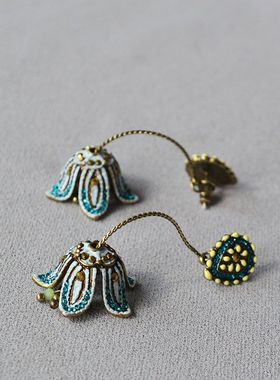 中餐厅姜研同款花朵流苏耳钉女复古轻奢优雅波西米亚小众耳环耳饰