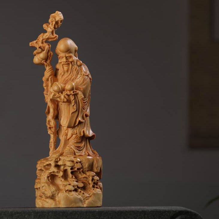 崖柏黄杨木雕刻寿星公摆件工艺品高档次家里装饰品老年人送礼实用