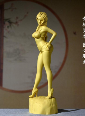 黄杨木雕精品实木人物中式客厅雕刻手工艺品把件美女模特桌面摆件
