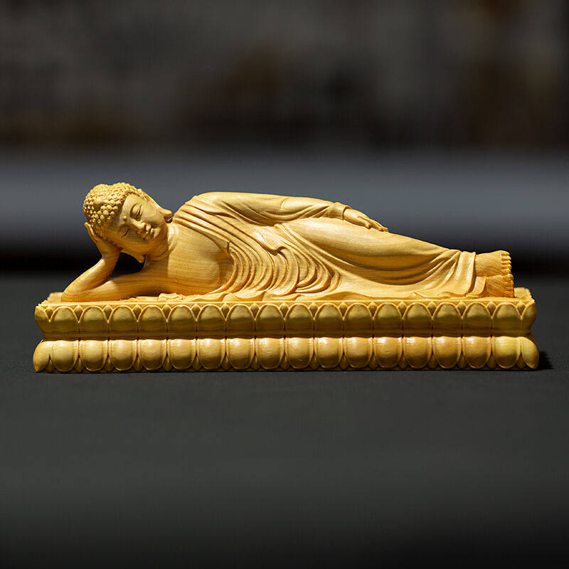 崖柏黄杨木雕刻如来卧佛释迦牟尼佛像车摆件雕刻家用供奉工艺摆件