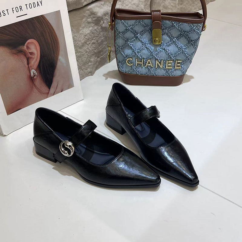 法式气质尖头单鞋女2025春季新款一字扣带韩版百搭低跟浅口单鞋女,女鞋,玛丽珍鞋,淘宝优惠券,粉丝福利购,淘宝优惠卷