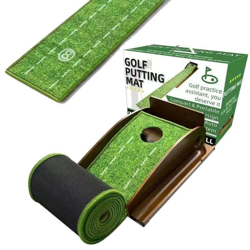 木质高尔夫单孔推杆练习器带回球轨道尼龙毯GOLF练习用品