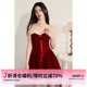 红色丝绒连衣裙蝴蝶结收腰抹胸裙 3折秒杀 STUDIO 限时清仓