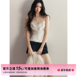 短款 米杏色仿醋酸蕾丝花边背心吊带女秋冬修身 内搭上衣 STUDIO
