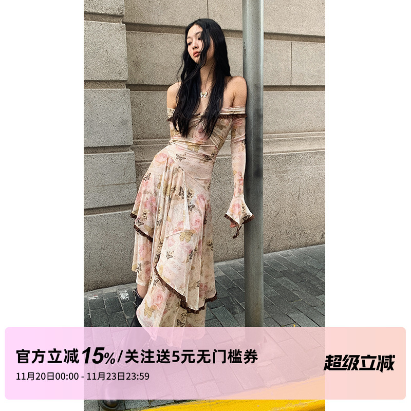 1PSTUDIO玫瑰蝴蝶印花连衣裙