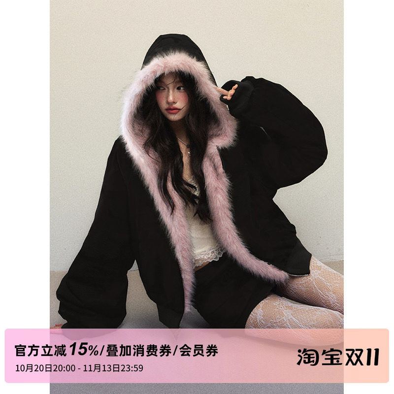 1P STUDIO 正反两穿巴恩风环保皮草毛毛外套秋冬工装短裙两件套装