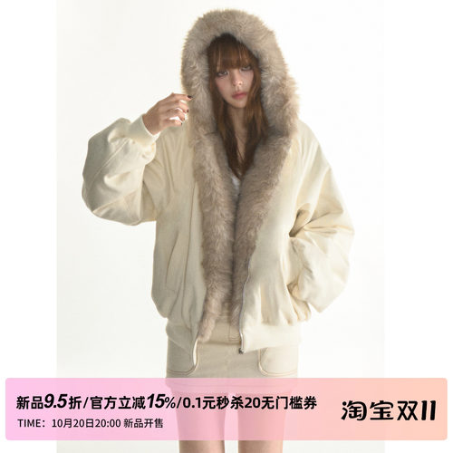 1P STUDIO【10/20 20:00】软糯氛围感大毛领连帽加厚外套短款夹克