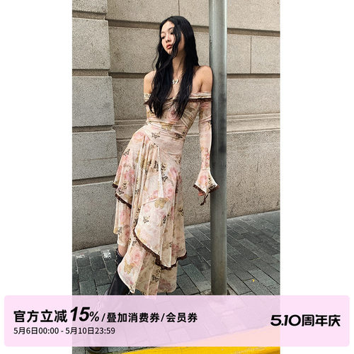 1PSTUDIO玫瑰蝴蝶印花连衣裙
