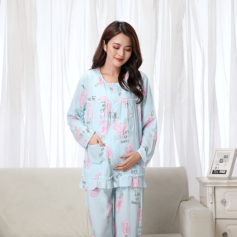 绵绸产妇哺乳开衫月子服长袖睡衣