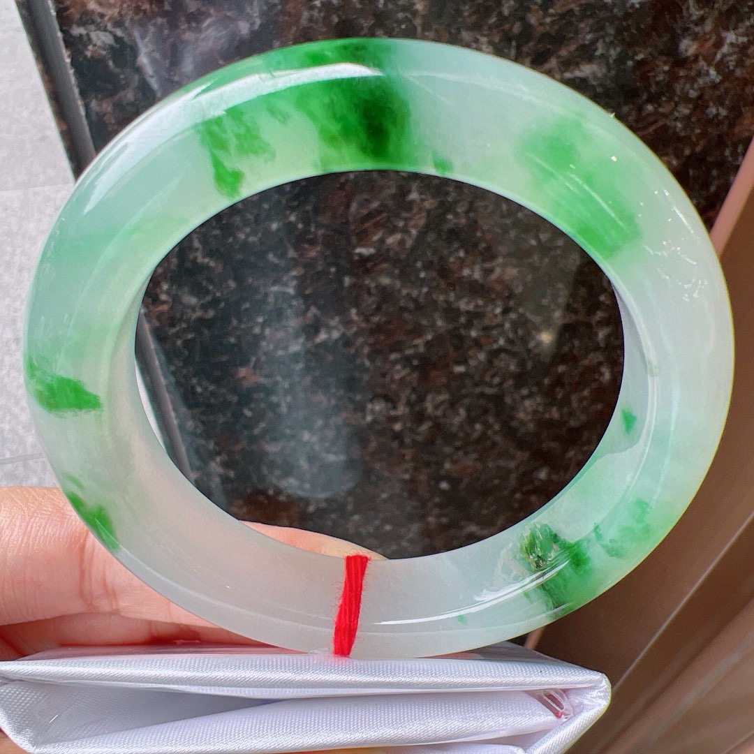 55圈口缅甸天然A货老坑种玉镯平洲翡翠手镯精选编号047D0403E