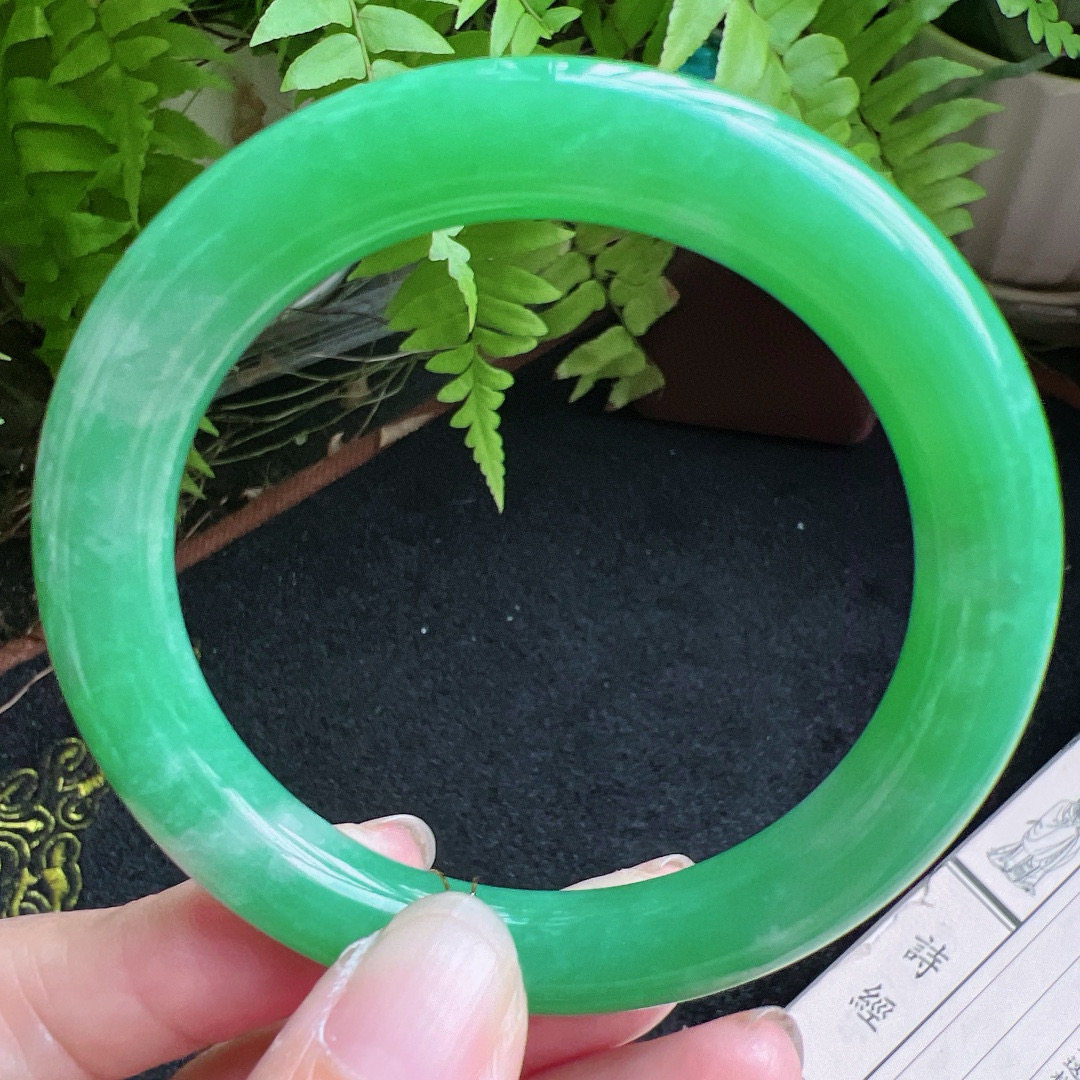 圆条55圈口缅甸天然A货老坑种翡翠手镯玉镯子平洲翡翠手镯精选