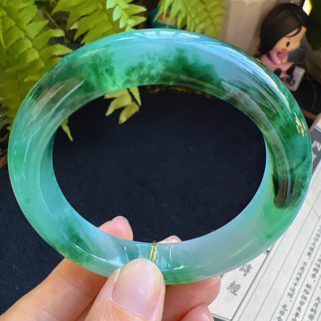 55圈口缅甸天然A货老坑种翡翠手镯玉镯子平洲翡翠手镯精选