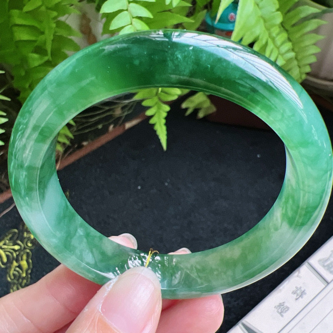 55圈口缅甸天然A货老坑种翡翠手镯玉镯子平洲翡翠手镯精选