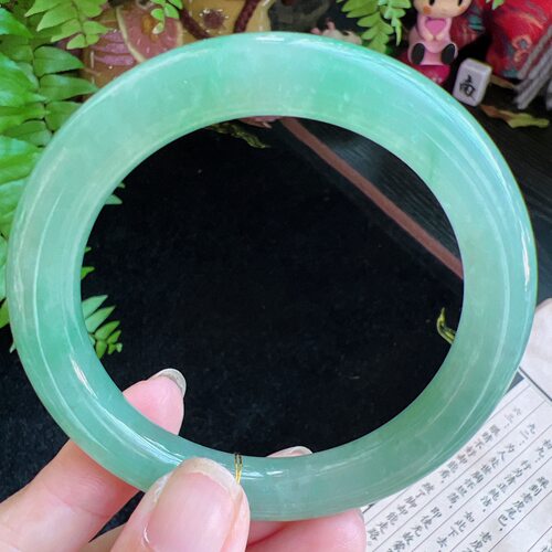圆条56圈口缅甸天然A货老坑种玉镯平洲翡翠手镯精选编号087D1007E