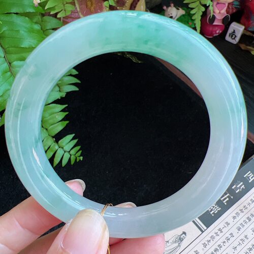 圆条56圈口缅甸天然A货老坑种玉镯平洲翡翠手镯精选编号043D1007E