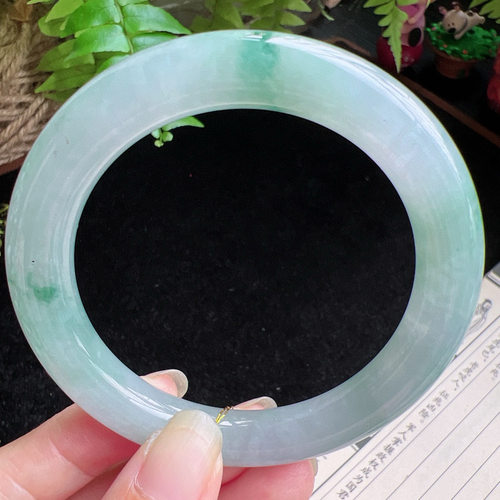 圆条58圈口缅甸天然A货老坑种玉镯平洲翡翠手镯精选编号046D0402