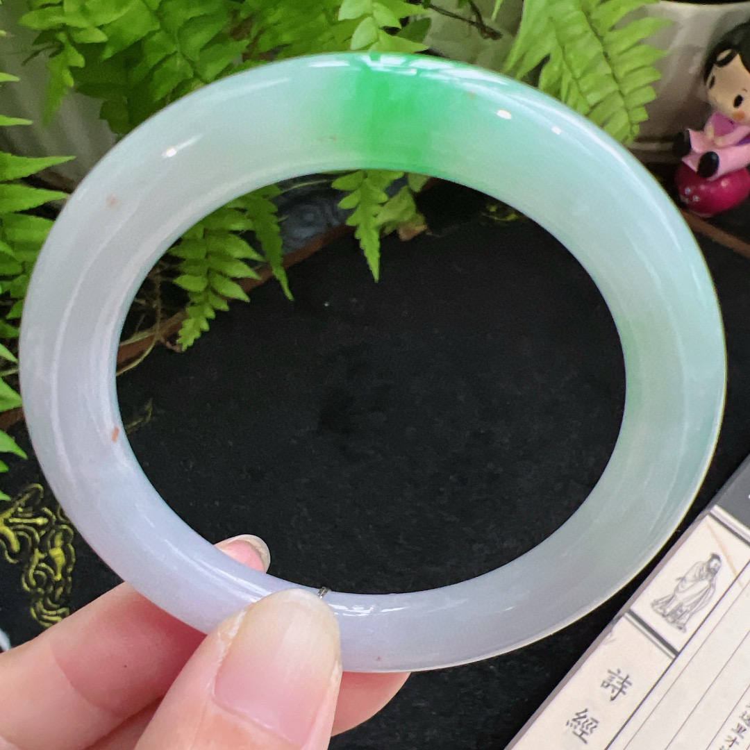 圆条52圈口缅甸天然A货老坑种翡翠手镯玉镯子平洲翡翠手镯精选