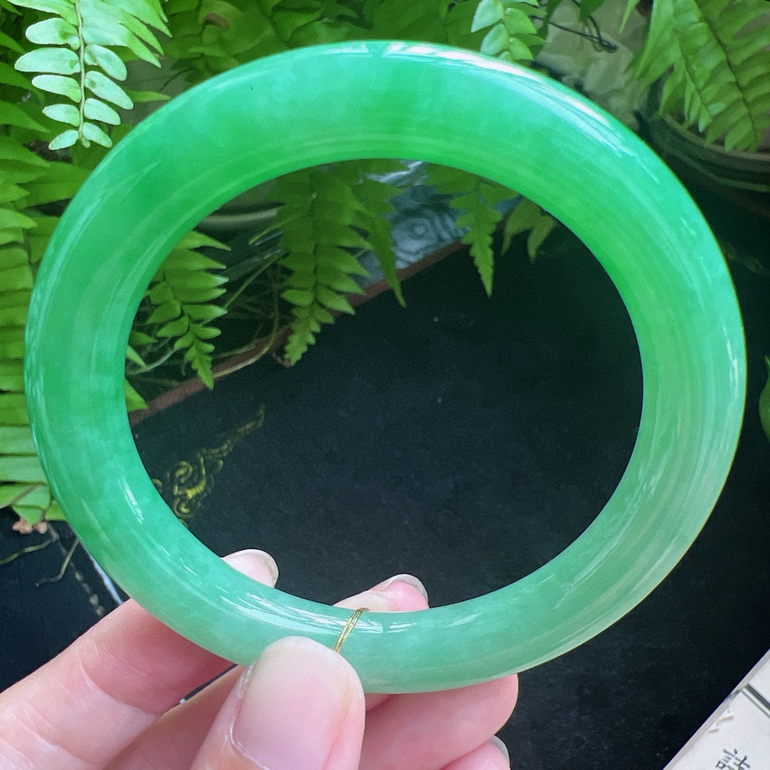 圆条56圈口缅甸天然A货老坑种翡翠手镯玉镯子平洲翡翠手镯精选