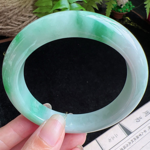 59圈口缅甸天然A货老坑种玉镯平洲翡翠手镯精选编号049D0403E