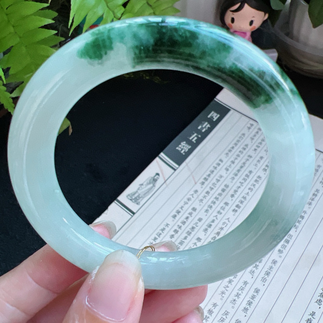 圆条54圈口缅甸天然A货老坑种翡翠手镯玉镯子平洲翡翠手镯精选