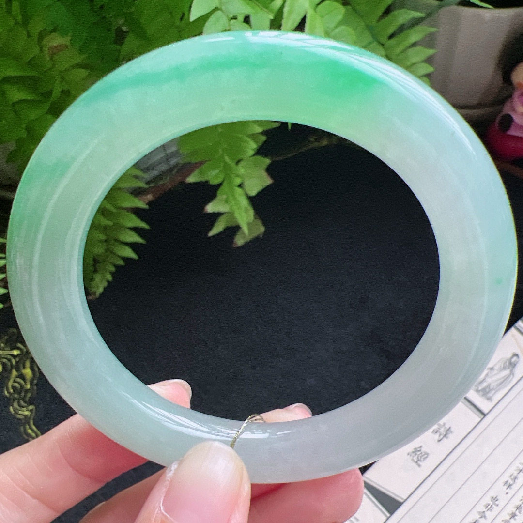 圆条57圈口缅甸天然A货老坑种翡翠手镯玉镯子平洲直供047D0128