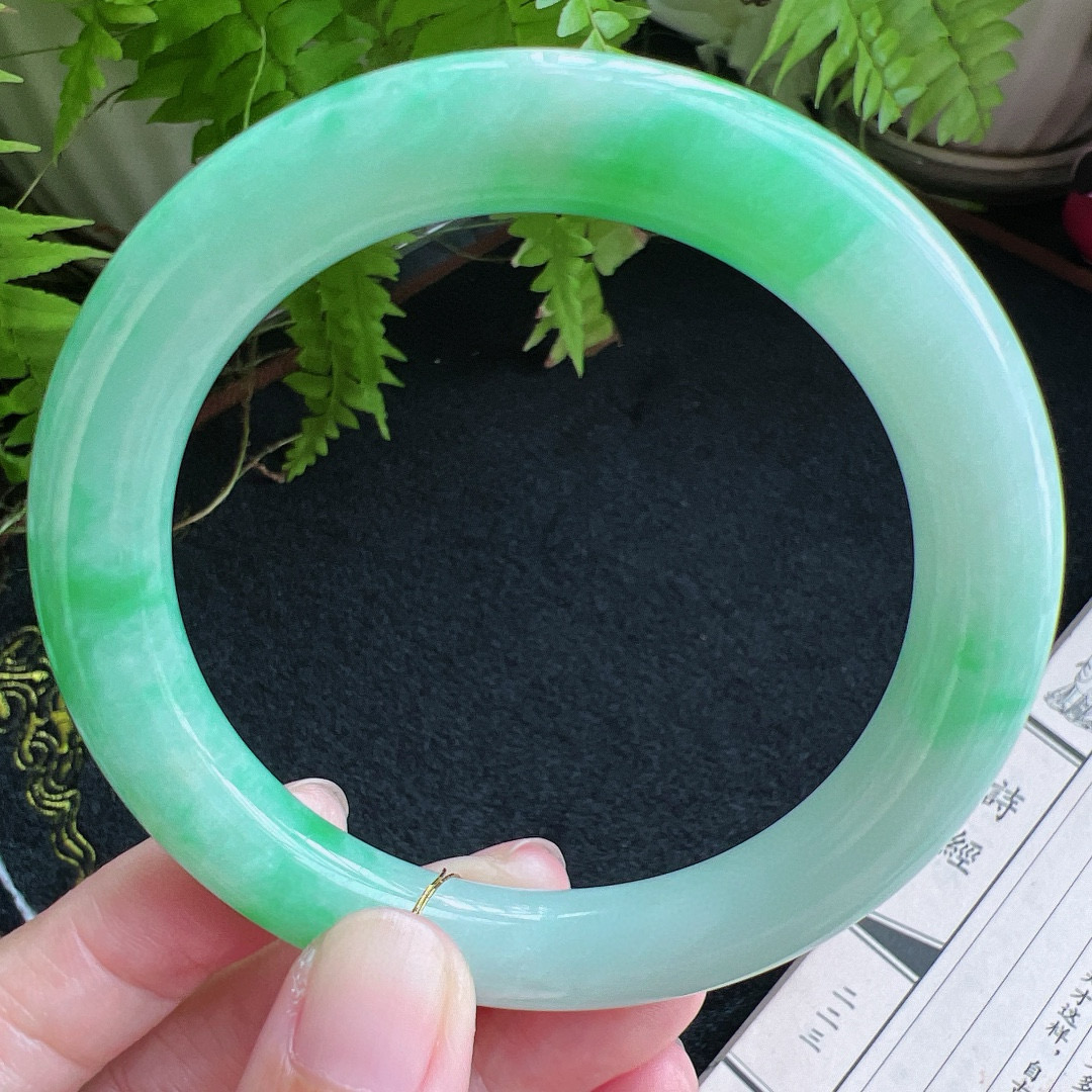 圆条60圈口缅甸天然A货老坑种翡翠手镯玉镯子平洲翡翠手镯精选