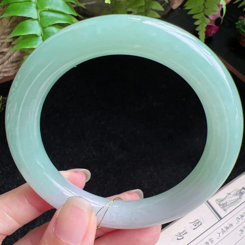 圆条59圈口缅甸天然A货老坑种玉镯平洲翡翠手镯精选编号049D0327E