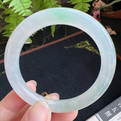 圆条52圈口缅甸天然A货老坑种翡翠手镯玉镯子平洲直供057D0128