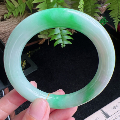 圆条56圈口缅甸天然A货老坑种玉镯平洲翡翠手镯精选编号062D0407E