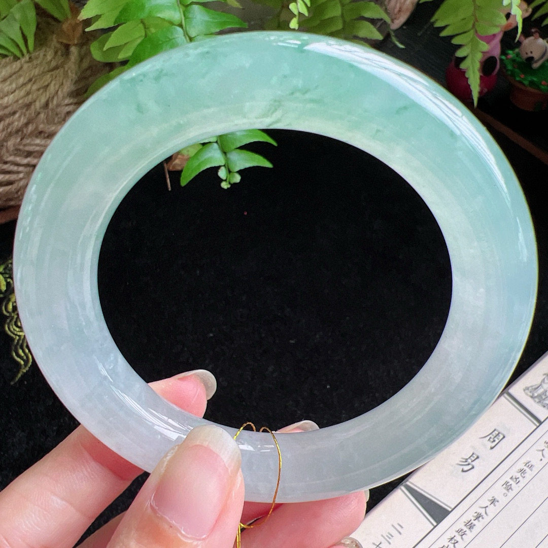 圆条58圈口缅甸天然A货老坑种玉镯平洲翡翠手镯精选编号046D0402