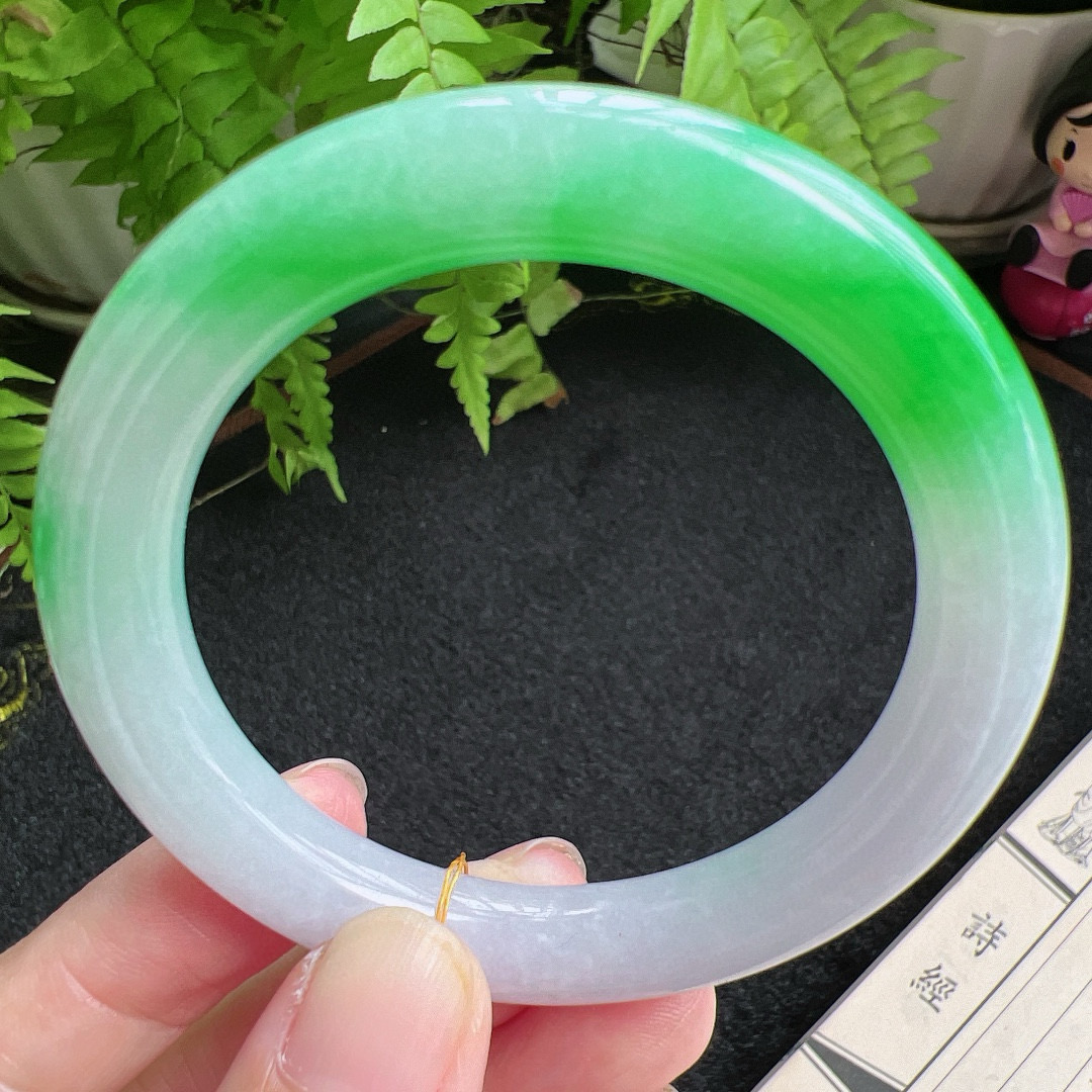 圆条50圈口缅甸天然A货老坑种翡翠手镯玉镯子平洲翡翠手镯精选