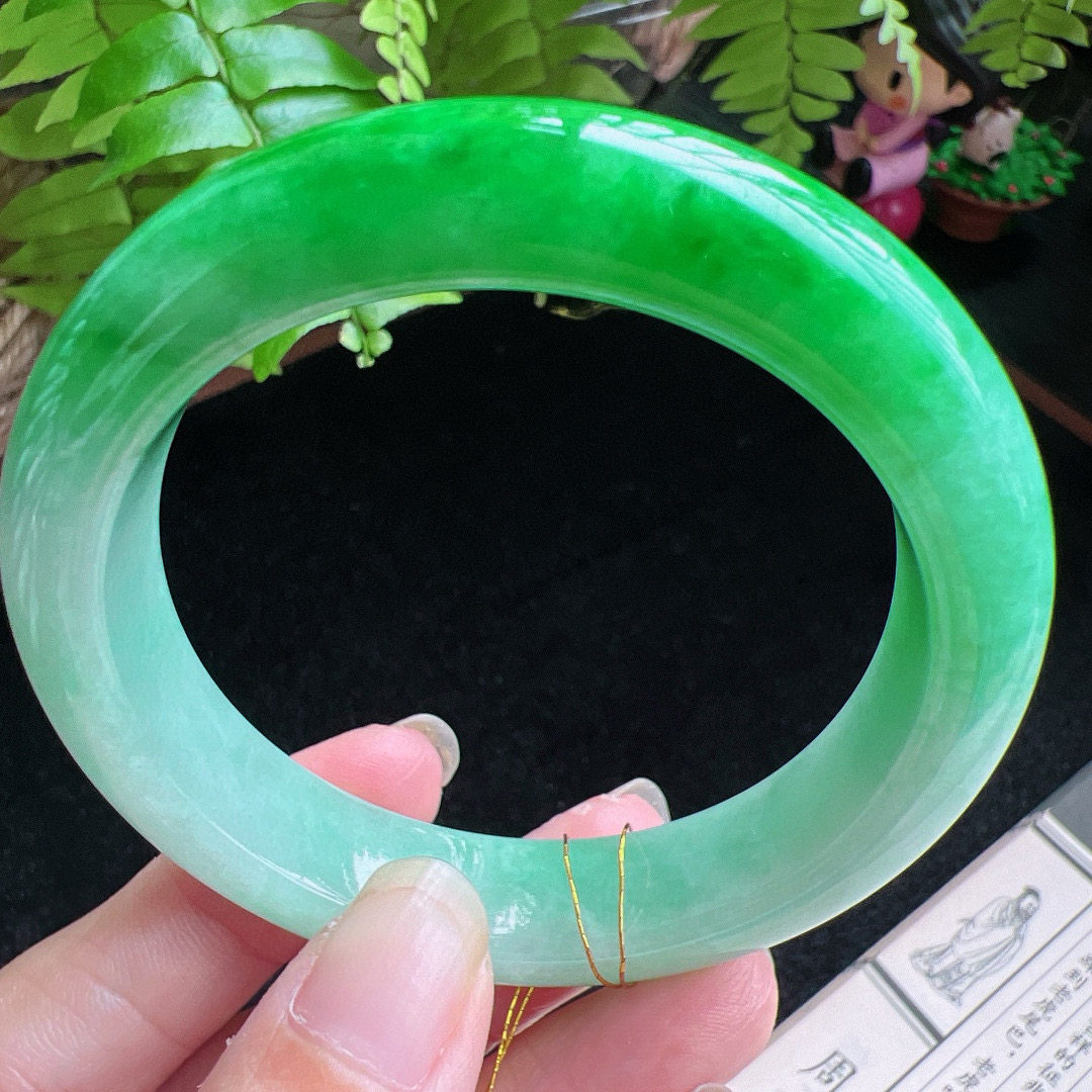 55圈口缅甸天然A货老坑种玉镯平洲翡翠手镯精选编号047D0321E