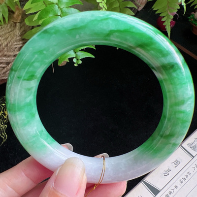 圆条58圈口缅甸天然A货老坑种玉镯平洲翡翠手镯精选编号062D0331E