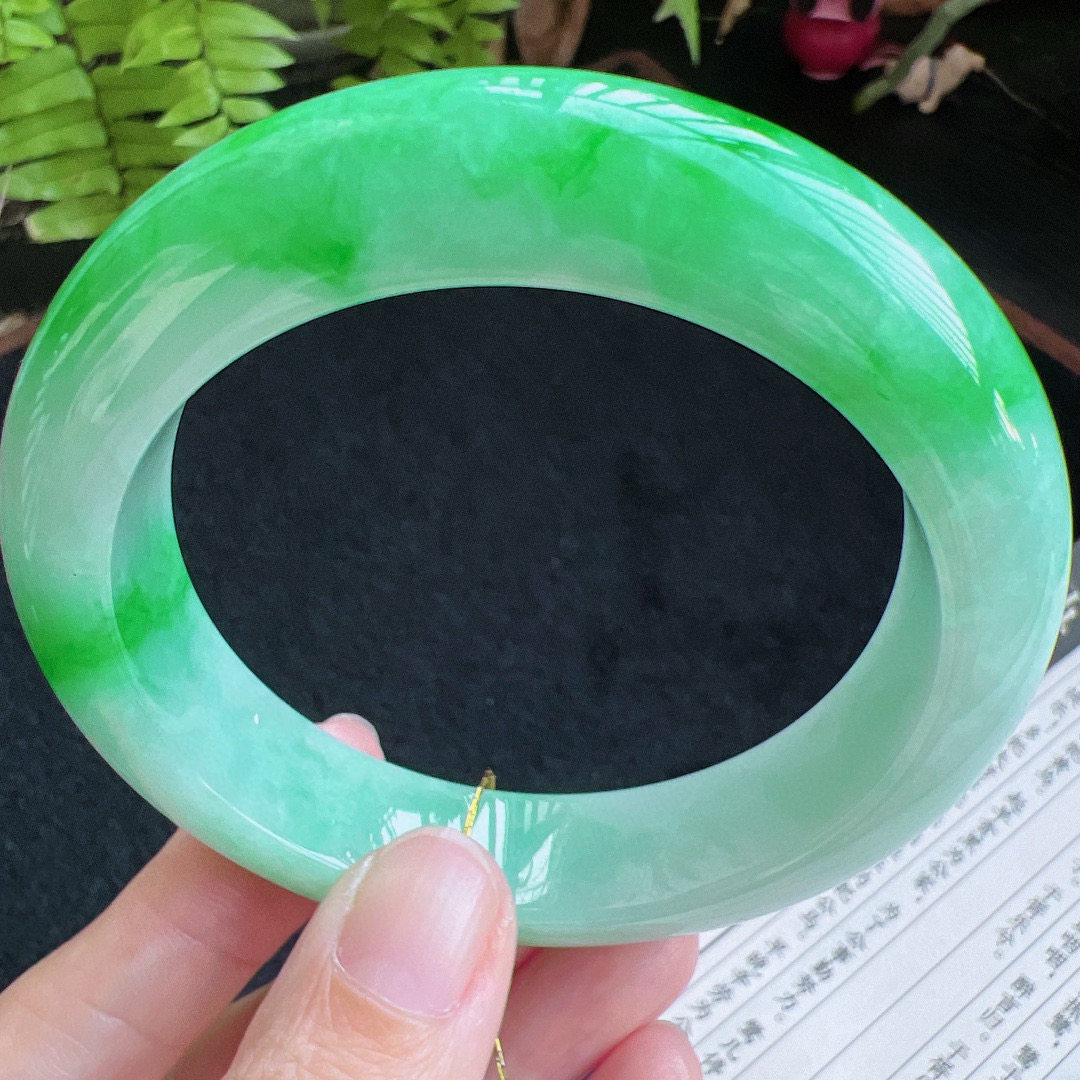 59圈口缅甸天然A货老坑种翡翠手镯玉镯子平洲直供058D0128
