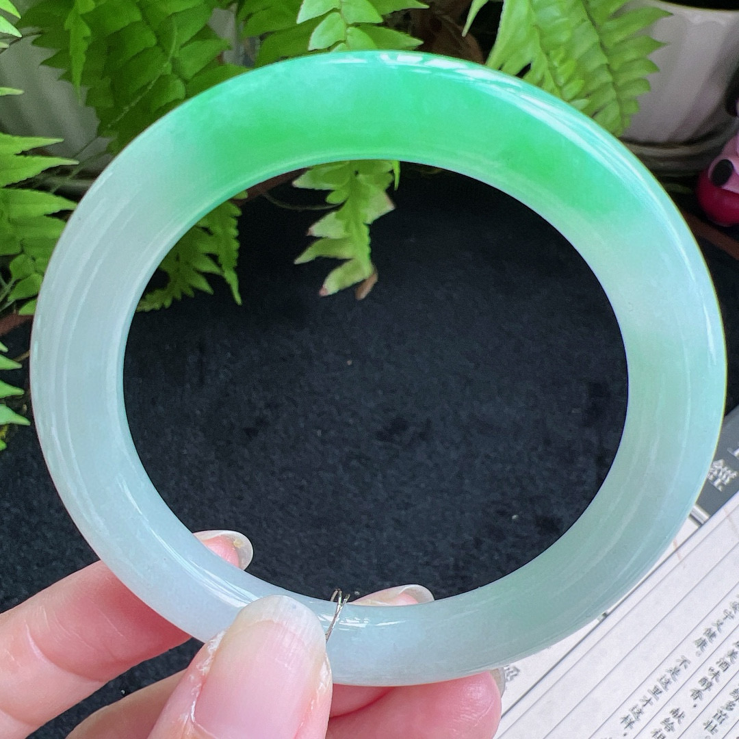 圆条54圈口缅甸天然A货老坑种翡翠手镯玉镯子平洲翡翠手镯精选