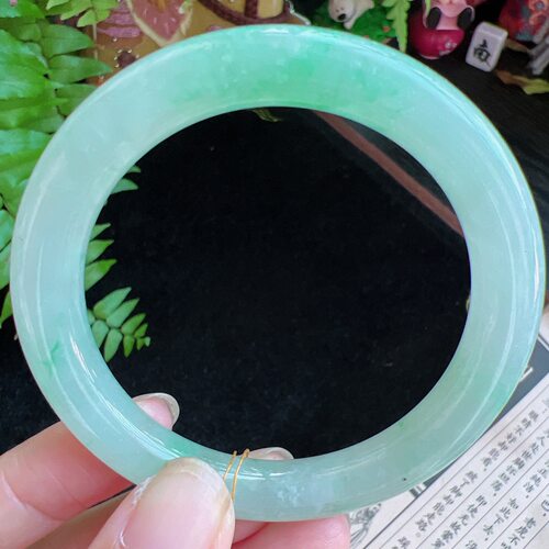 圆条53圈口缅甸天然A货老坑种玉镯平洲翡翠手镯精选编号043D1007E