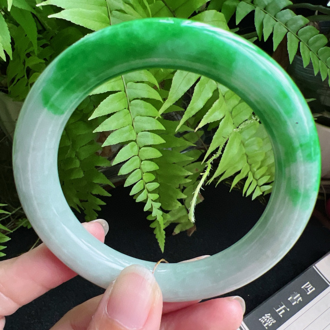 圆条58圈口缅甸天然A货老坑种翡翠手镯玉镯子平洲翡翠手镯精选