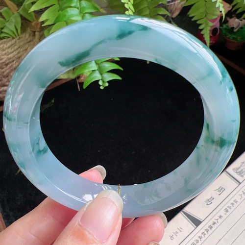 57圈口缅甸天然A货老坑种玉镯平洲翡翠手镯精选编号046D0402