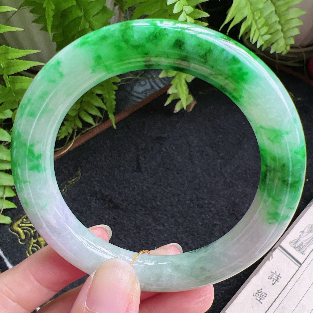 圆条56圈口缅甸天然A货老坑种翡翠手镯玉镯子平洲翡翠手镯精选