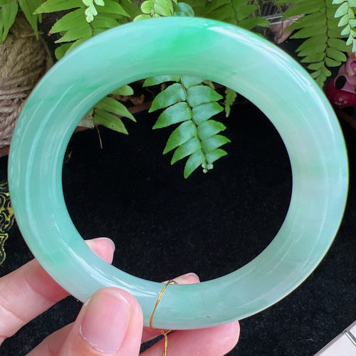 圆条58圈口缅甸天然A货老坑种玉镯平洲翡翠手镯精选编号051D0410E