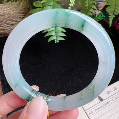 圆条53圈口缅甸天然A货老坑种玉镯平洲翡翠手镯精选编号077D0415E