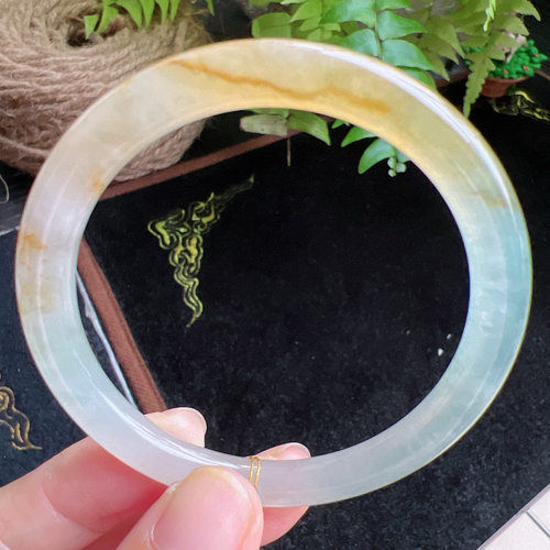 圆条52圈口缅甸天然A货老坑种玉镯平洲翡翠手镯精选编号046D0409E