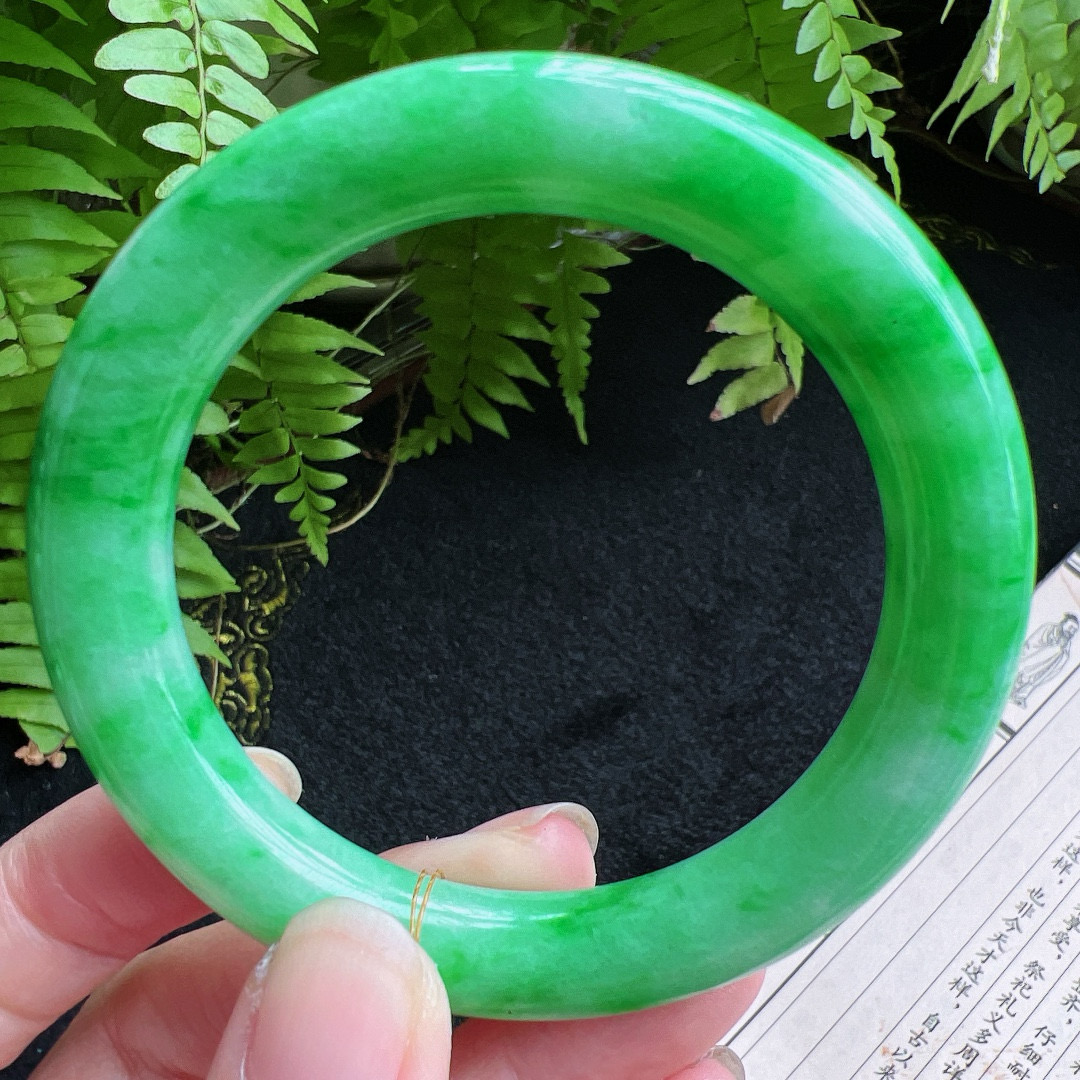 圆条53圈口缅甸天然A货老坑种翡翠手镯玉镯子平洲翡翠手镯精选