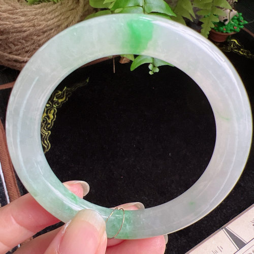 圆条54圈口缅甸天然A货老坑种玉镯平洲翡翠手镯精选编号011D0403E