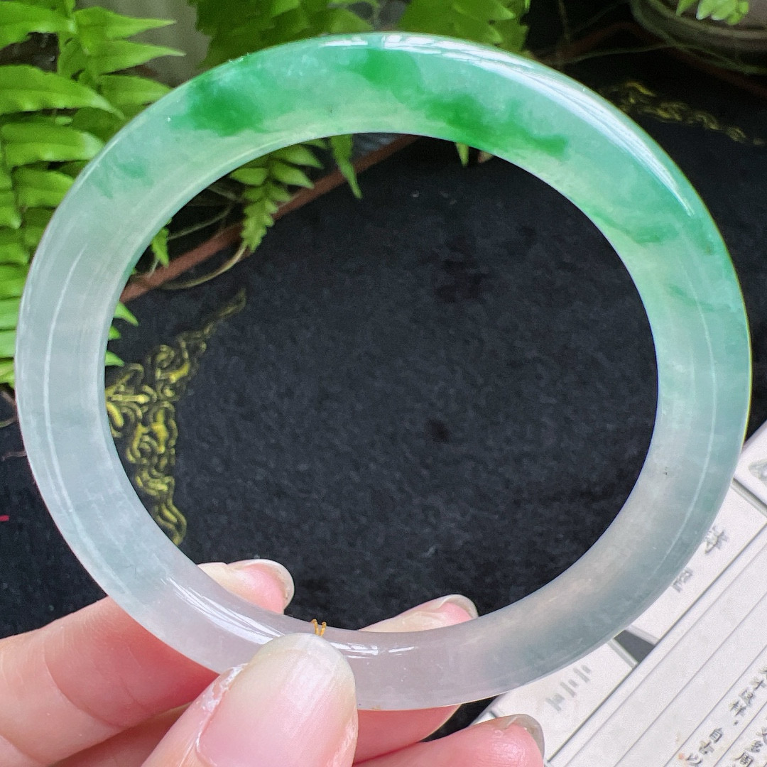 圆条51圈口缅甸天然A货老坑种翡翠手镯玉镯子平洲翡翠手镯精选