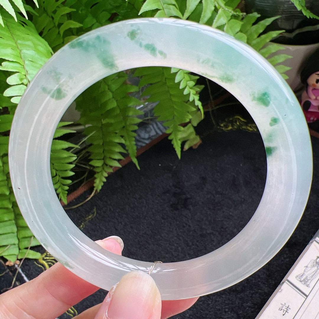 圆条59圈口缅甸天然A货老坑种翡翠手镯玉镯子平洲翡翠手镯精选