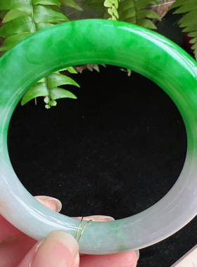 圆条53圈口缅甸天然A货老坑种玉镯平洲翡翠手镯精选编号048D0329E