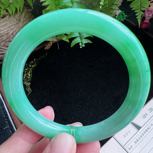 圆条57圈口缅甸天然A货老坑种玉镯平洲翡翠手镯精选编号086D0406E