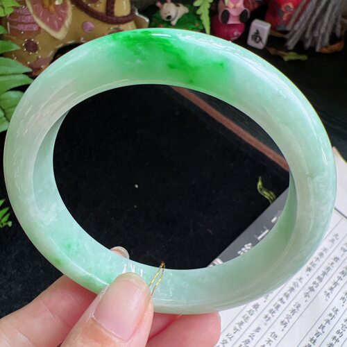 60圈口缅甸天然A货老坑种玉镯平洲翡翠手镯精选编号055D1008E
